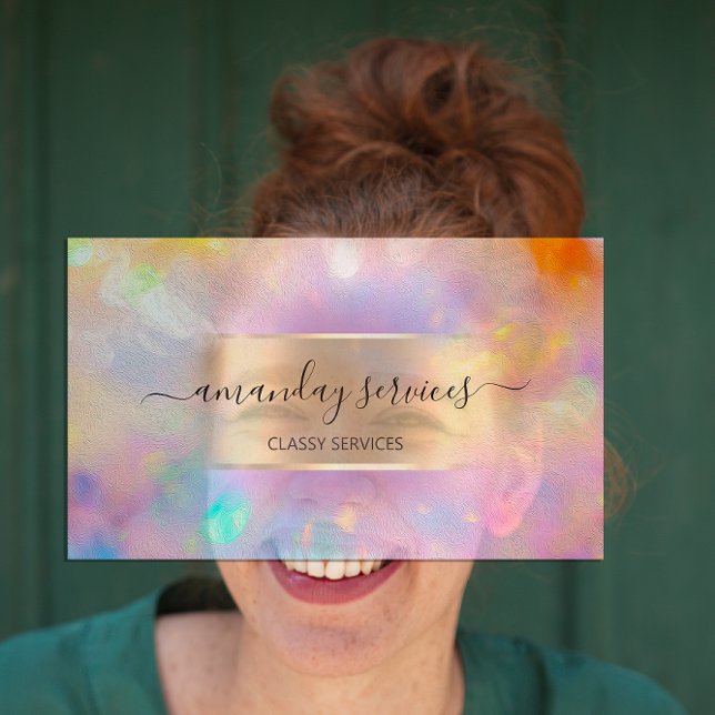 Influencer Blue Gold Tropfens Gold Holographic Visitenkarte (FlorenceK Studio )