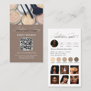 Influencer Esthetician Social Media QR Code Beige Visitenkarte