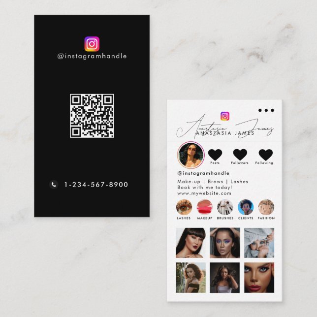 Influencer-Foto Fütterte Social Media QR-Code Blac Visitenkarte (Vorne/Hinten)