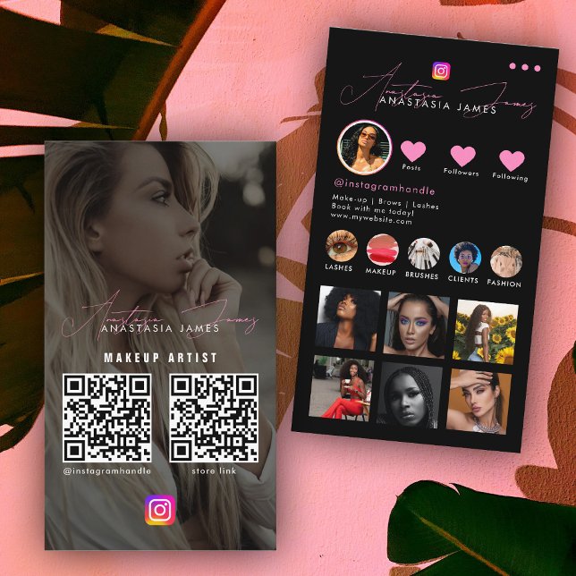 Influencer-Foto Füttre Grid Social Media 2 QR-Code Visitenkarte (Influencer Photo Feed Grid Social Media 2 QR Code Business Card)