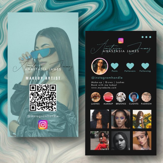 Influencer-Foto Füttre Grid Social Media Türkis Visitenkarte (Influencer Photo Feed Grid Social Media Turquoise Business Card)