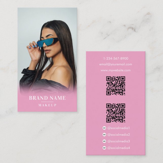 Influencer Foto Social Media Beauty 2 QR Codes Visitenkarte (Vorne/Hinten)