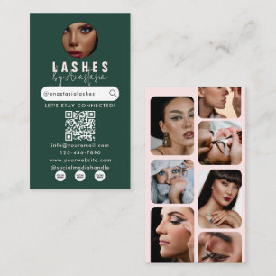 Influencer-Schönheitssalon-Wimpern-Fotos Grün Pink Visitenkarte