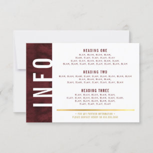 INFO DETAILS fett moderner Block rot bordeaux gold RSVP Karte