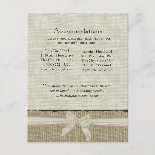 Info-Karte für den Rustikalen Schoß und den Bow Begleitkarte (Vorderseite)