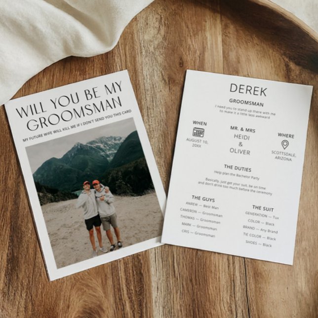 Info-Karte für den Trauzeuge "Minimal Foto Request Einladung (Minimal Photo Proposal Request Groomsman Info Card)