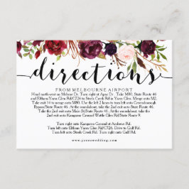 Info-Karte für Floral Burgundy Wedding Directions Begleitkarte