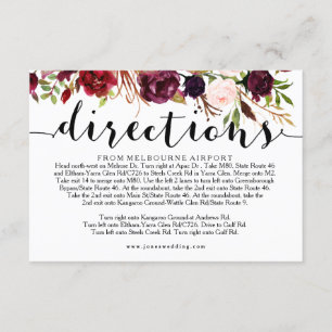 Info-Karte für Floral Burgundy Wedding Directions Begleitkarte