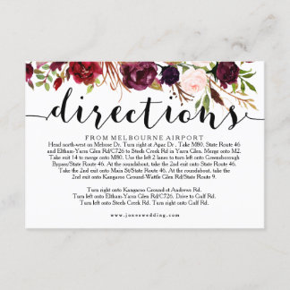 Info-Karte für Floral Burgundy Wedding Directions Begleitkarte