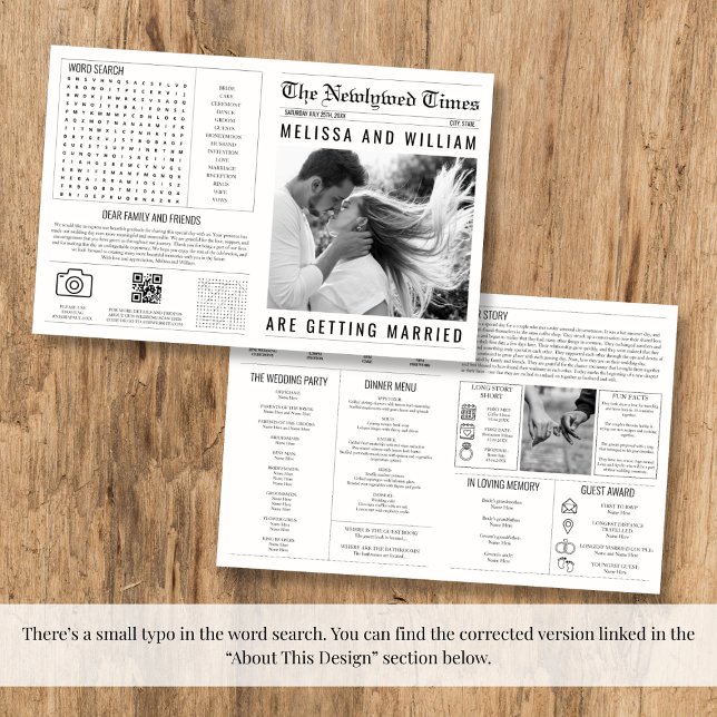 Infografik-Zeitleiste zum Hochzeitsprogramm Karte (Newspaper Wedding Program Infographic Timeline)