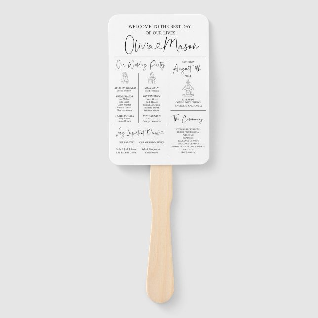 Infographic Wedding Program Hand Fan Fächer (Vorderseite)
