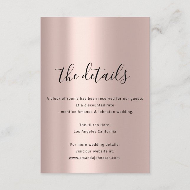 Information Enclosure Card Hochzeitdetails Rose Begleitkarte (Vorderseite)