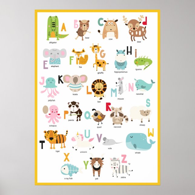 Informationen zu ABCs | Fun Orange Yellow Animal A Poster (Vorne)