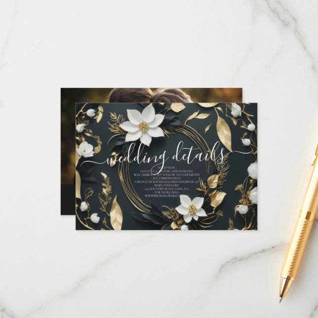 Informationen zu Blumenkranken bei Hochzeiten Foto Begleitkarte (Vorderseite/Rückseite Beispiel)