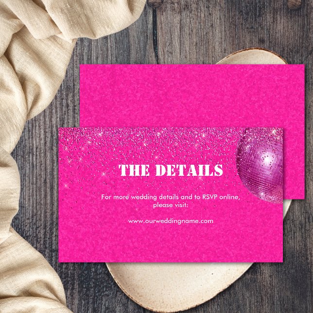 Informationen zu Chic Disco Balls Hot Pink Wedding Begleitkarte (Front and Back)