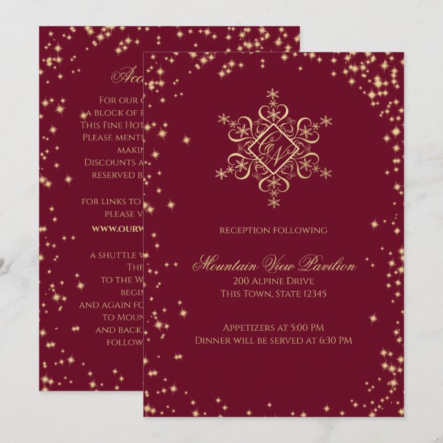 Informationen zu den Winterschneeflocken von Gold  Einladung (Vorne/Hinten)