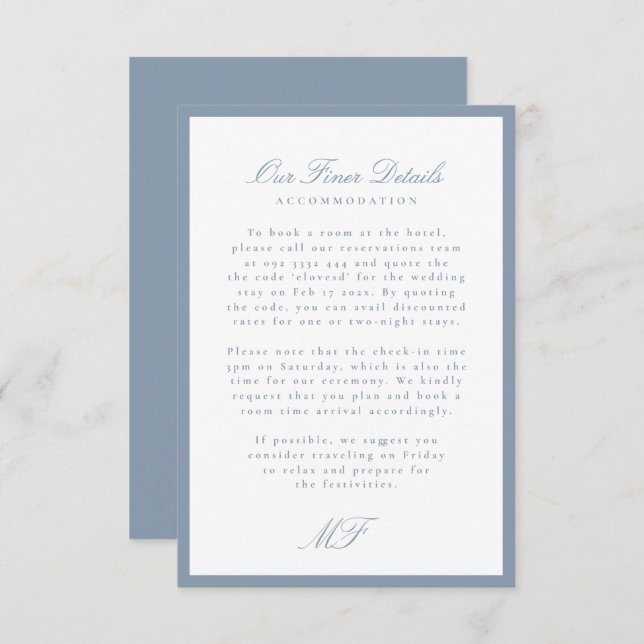 Informationen zu Dusty Blue Monogram Classic Weddi Begleitkarte (Vorne/Hinten)