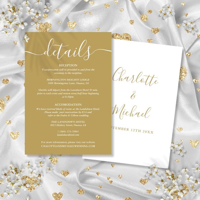 Informationen zu Gold-Hochzeiten für Skripte Begleitkarte (Script Gold Wedding Details Information Enclosure Card)