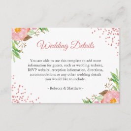 Informationen zu Hochzeiten im Wasser Rosa Begleitkarte