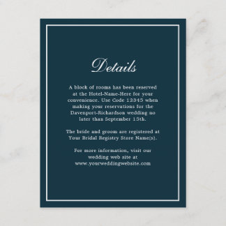 Informationen zu Hochzeiten in Navy Blue Simple El Begleitkarte