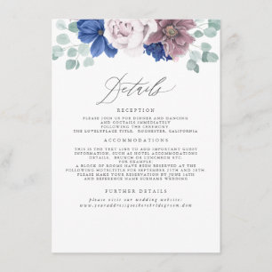 Informationen zu Hochzeiten von Mauve und Navy Blu Begleitkarte