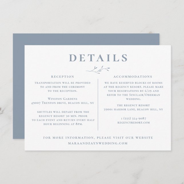 Informationen zu Hochzeitssendungen in Dusty Blue  Einladung (Vorne/Hinten)