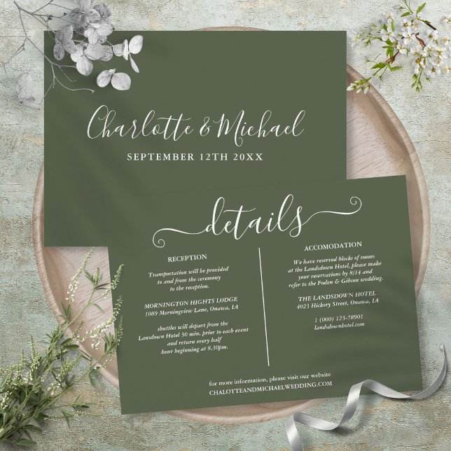 Informationen zu Olive Green Signature Wedding Begleitkarte (Olive Green Signature Wedding Details Information Enclosure Card)
