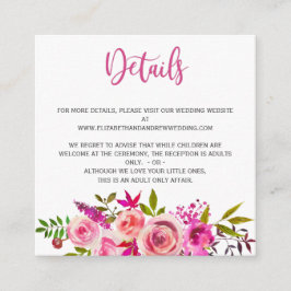 Informationen zu Rosa Botanischen Blumenhochzeiten Begleitkarte