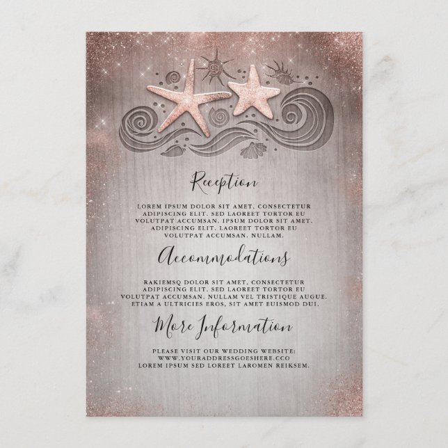 Informationen zu Rose Gold Beach Hochzeiten Begleitkarte (Vorderseite)