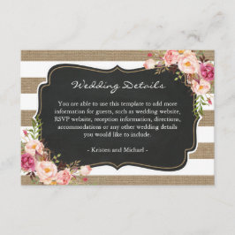 Informationen zu rustikalen Burlap Stripes Floral  Begleitkarte