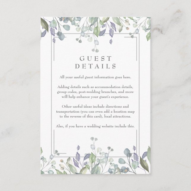 Informationen zu Seiten und Lilac-Floral Begleitkarte (Vorderseite)