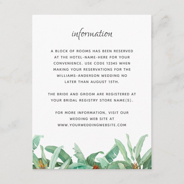 Informationen zu tropischen Foliage Floral Wedding Begleitkarte (Vorderseite)