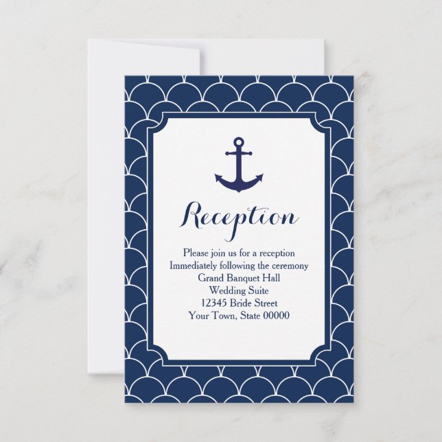 Informationen zum Navy Blue Scallop Pattern Nautis Einladung (Vorderseite)