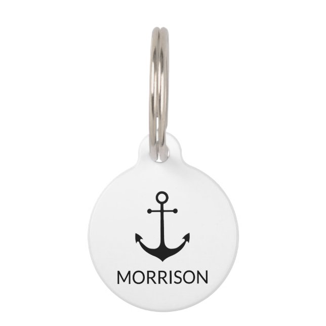 Informationen zum Schwarz-weißen Nautikanker Haustiermarke (Vorderseite)