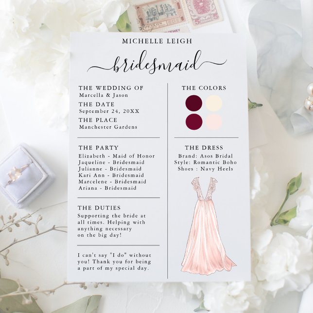 Informationen zur Bridesmaid Info Card Burgundy, P Einladung (Von Creator hochgeladen)