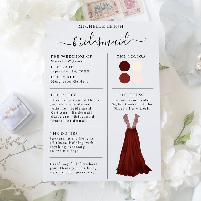 Informationen zur Bridesmaid Info Card Burgundy, P Einladung (Von Creator hochgeladen)