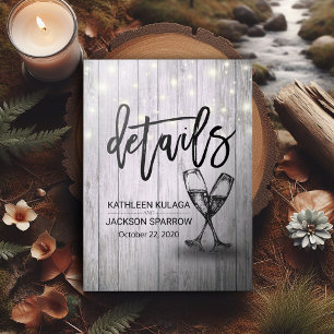 Informationen zur Hochzeit Champagne Glasses Wood Begleitkarte