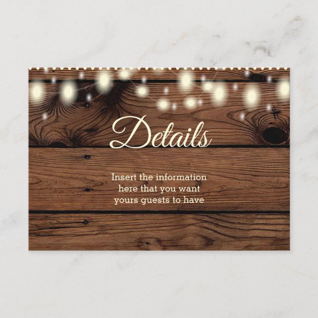 Informationen zur Hochzeit zu rustikalen Vintagen  Begleitkarte (Vorderseite)