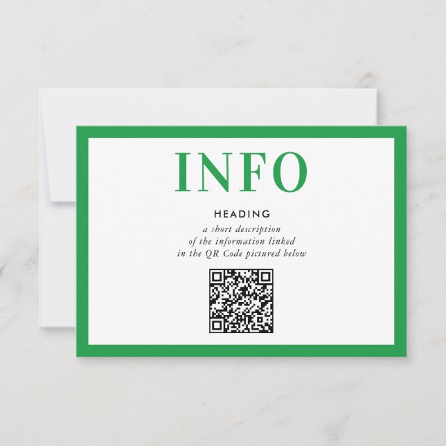 INFORMATIONSEINSATZ moderne Kelly-Grün-QR-Code Einladung (Vorderseite)