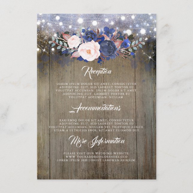 Informationsgast für Hochzeiten von Navy Floral Begleitkarte (Vorderseite)