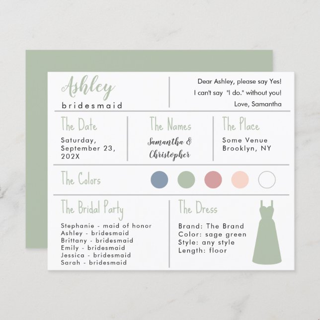 Informationskarte für das grüne Kleid - Farbüberhä (Vorne/Hinten)