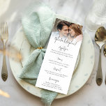 Informelle Foto Script Boho Wedding Menu Card Einladung<br><div class="desc">Verfügbar in gedruckter oder digital. Informelles Foto Overlay Script Boho Wedding Menu Card Ein vollständig anpassbares Design mit Ihrem Foto hinter einer abgestuften,  getönten Ebene,  Ihren Namen und Menüdetails. Einfach mit Ihrem Lieblings-Foto und Ihren Wörtern personalisieren.</div>