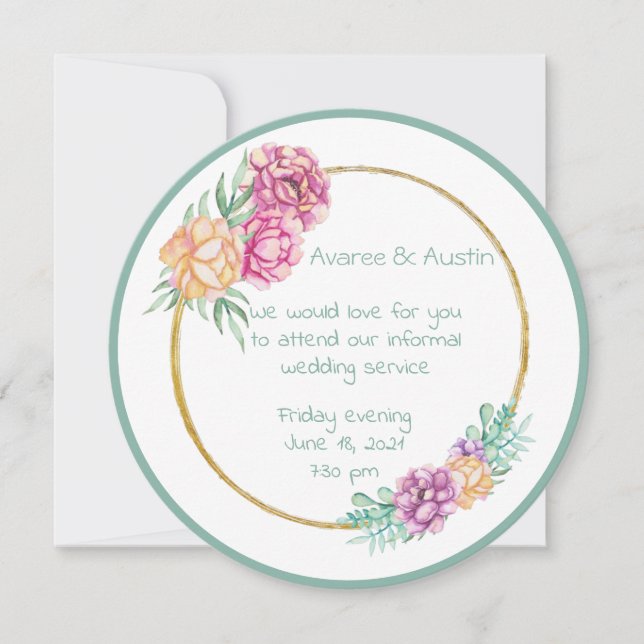 Informelle Hochzeitungs-Wasserfarben-Blume Einladung (Vorderseite)