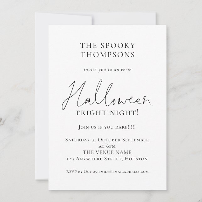 Informelles Script Spooky Halloween-Party Einladung (Vorderseite)