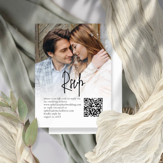 Informelles Skript-Foto-Overlay QR-Hochzeit-RSVP Begleitkarte (Von Creator hochgeladen)
