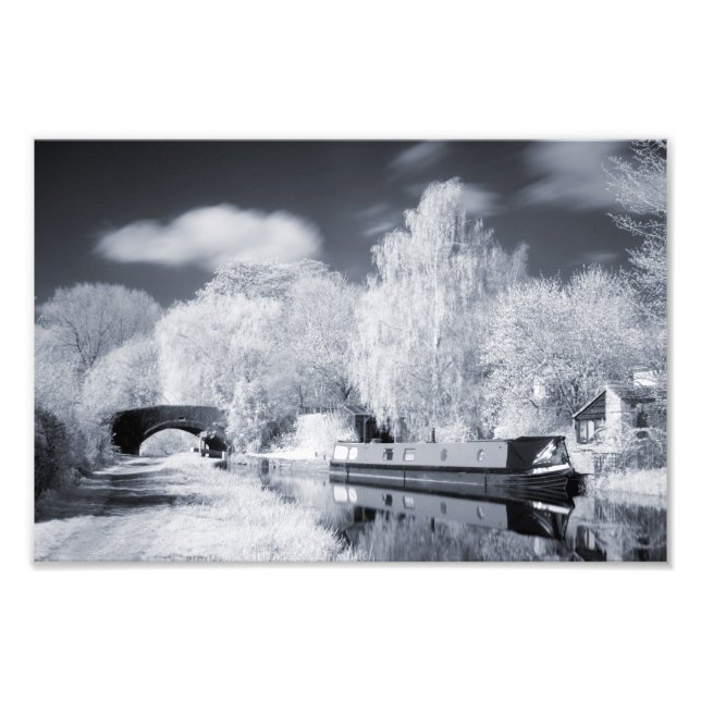 Infrarot Narrowboat Anlegestelle am Oxford Canal P Fotodruck (Vorne)