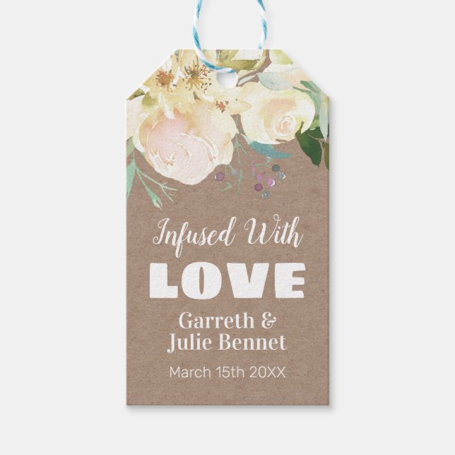 Infusion mit Liebe rustikale Kraft rosa Blumenzehe Geschenkanhänger (Vorderseite)