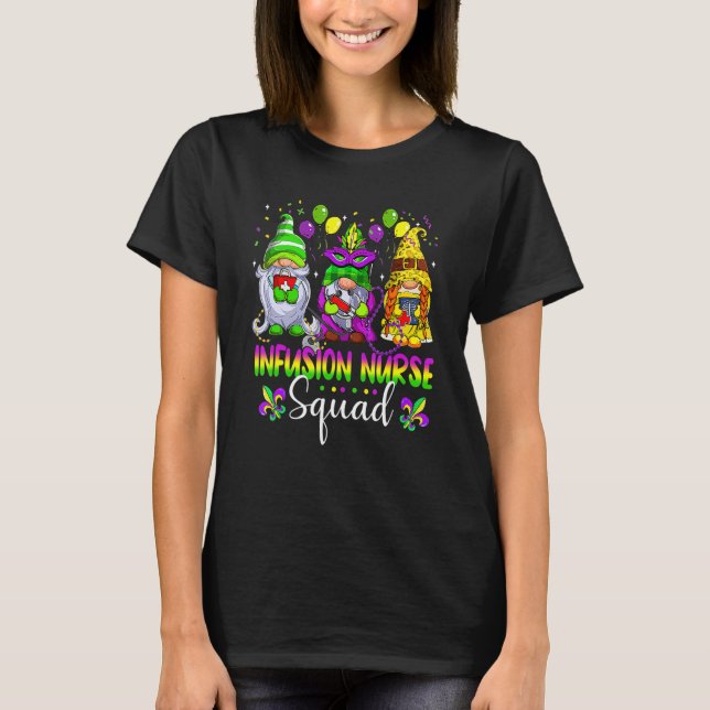 Infusion Nurse Squad Gnomes Crew Mardi Gras Festiv T-Shirt (Vorderseite)