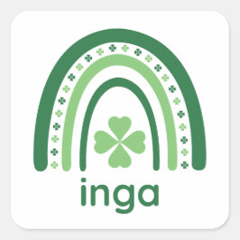 inga Name Clover Boho Rainbow Quadratischer Aufkleber