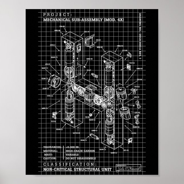 Ingenieur Engineering Monogramm Anfangs Catal Buch Poster (Vorne)